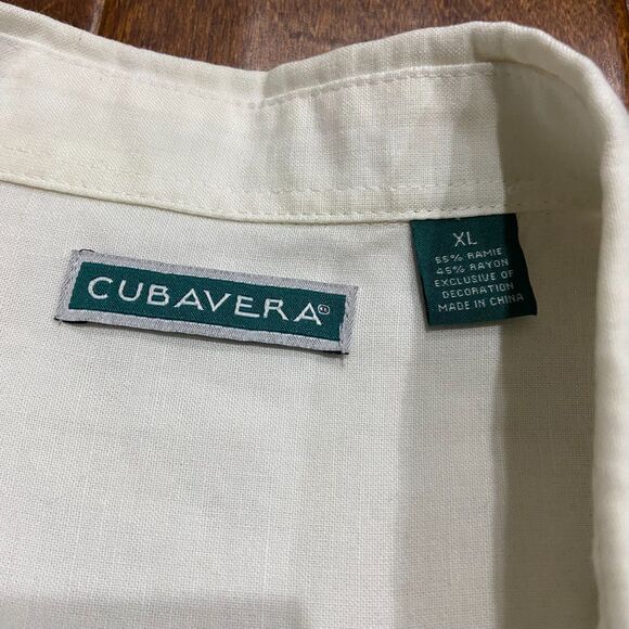 Cubavera Casual Quad Pocket Embroidered White Rayon Button Down Shirt Men's XL - Picture 6 of 8